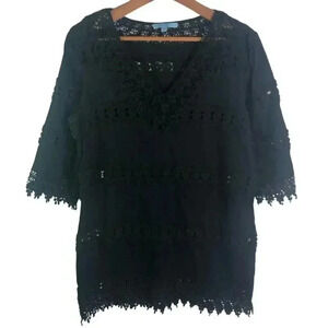 Antonio Melani Black Crocheted Swim Coverup Beach Dress Tunic Boho Size S